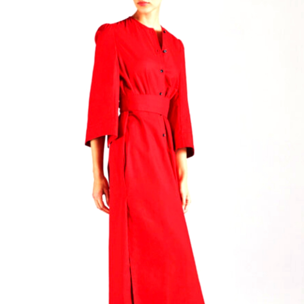 H&M Deep v neck Red Dress 3/4 arm dress w/ belt
